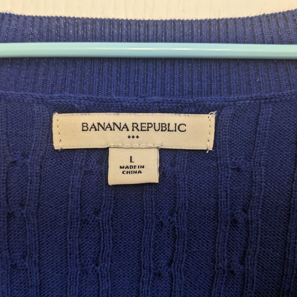 100% Cotton Banana Republic Royal Blue, Cobalt Cable Knit Spring Sweater - Large - Picture 2 of 3